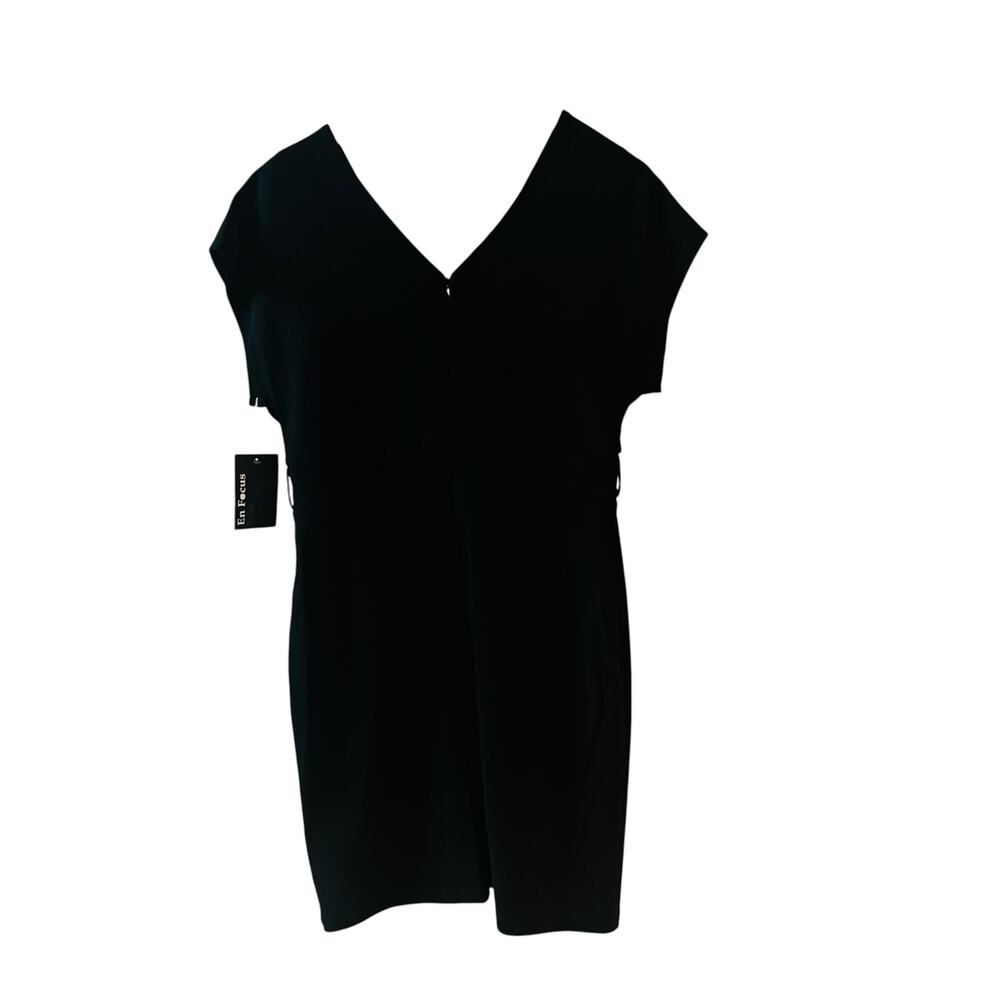 En Focus V Neck Dolman Sleeve Belted Dress Size S Small NWT Black - Picture 2 of 7